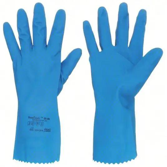 Chemical Resistant Natural Rubber Latex Gloves 11.75 Inch Long, 17 Mil Thick, Blue Size 7 With Pinked Cuff And No Lining