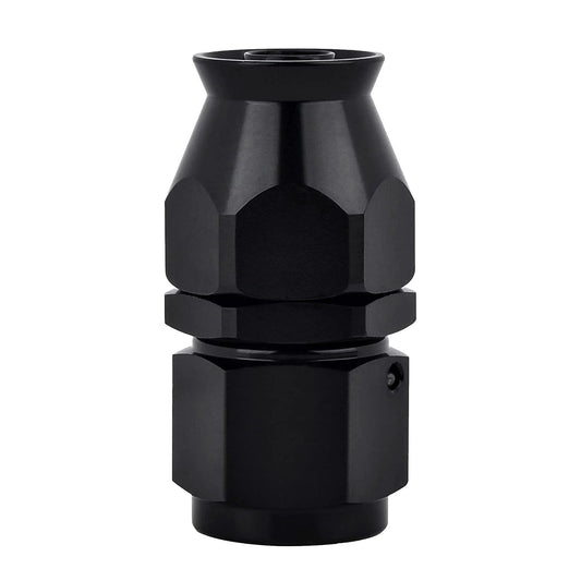 8AN PTFE Hose End Fitting Straight Black, aluminum swivel fitting with 3/4-16 UNF thread, front view