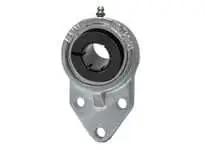 Front view of 1-3/16 in (30.16 mm) Sealed Ball Bearing 3-Bolt Flange, Nickel-Plated Cast Iron Housing, Concentric Collar Lock unit.