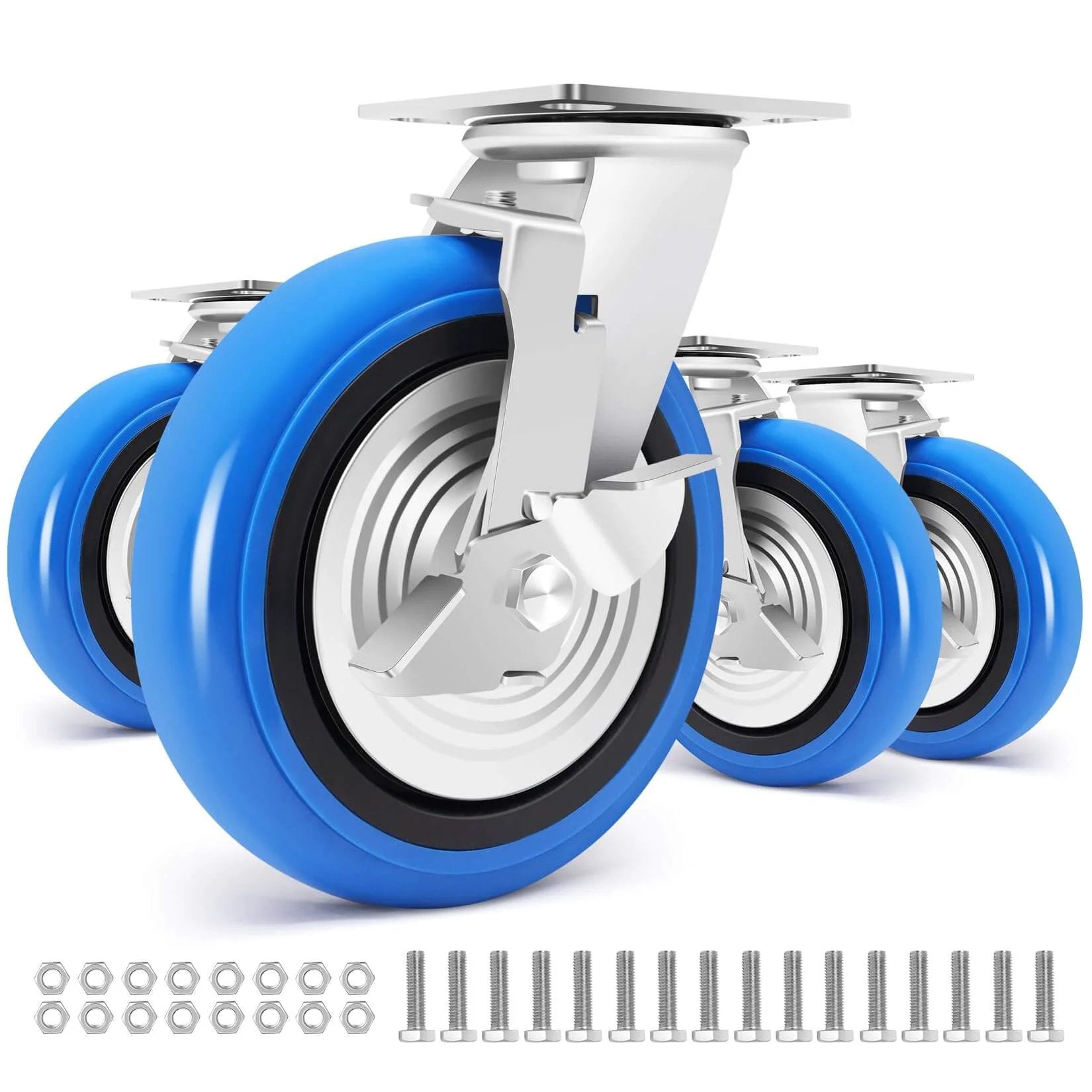 8 inch heavy duty caster wheels set of 4 rated 6000 lb total with smooth rolling design industrial polyurethane wheels thickened brackets.