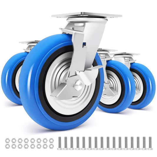 8 inch heavy duty caster wheels set of 4 rated 6000 lb total with smooth rolling design industrial polyurethane wheels thickened brackets.
