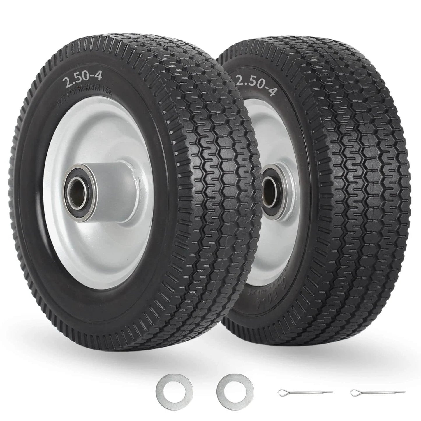 8-inch flat-free tire, 2.50-4 solid tire and wheel, 5/8" bearings, 2.2" offset hub for hand truck garden wagon trolley dolly replacement