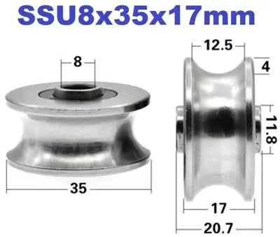 8mm Bore Bearing - 35mm 440C Stainless Steel Pulley U-Groove Track Roller Bearing 8x35x17mm
