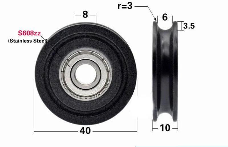 8mm Bore Bearing - OD: 40mm U-Groove Plastic Tire for Sliding Doors