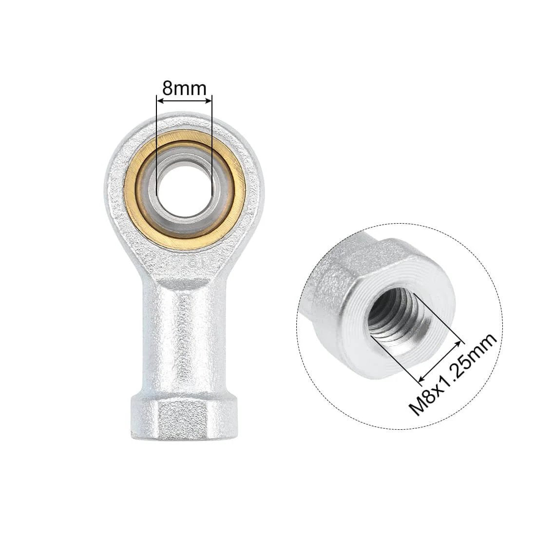 8mm rod end bearing with M8x1.25 female right hand thread, SI8T/K spherical rod end, carbon steel housing, chrome plated ball