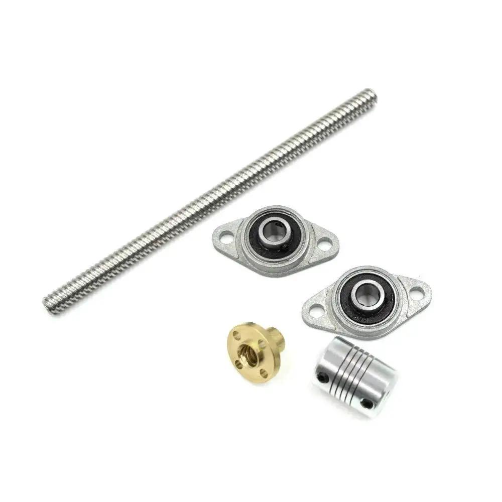 8mm T8 Lead Screw Nut Set Includes 150mm Lead Screw Pillar Bearing Block Copper Nut and Flexible Shaft Coupler