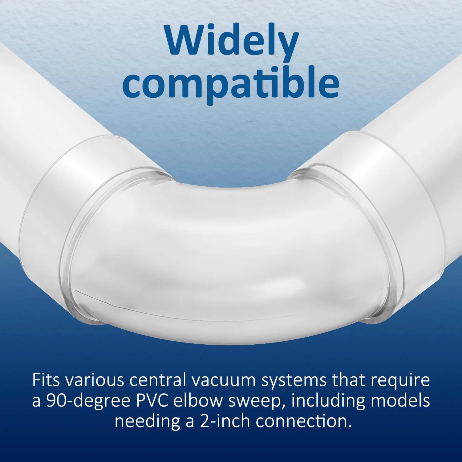 Close-up of Three Pack Central Vacuum 90 Degree Elbow Fittings For 2 Inch Pipe, transparent PVC, designed for easy installation.
