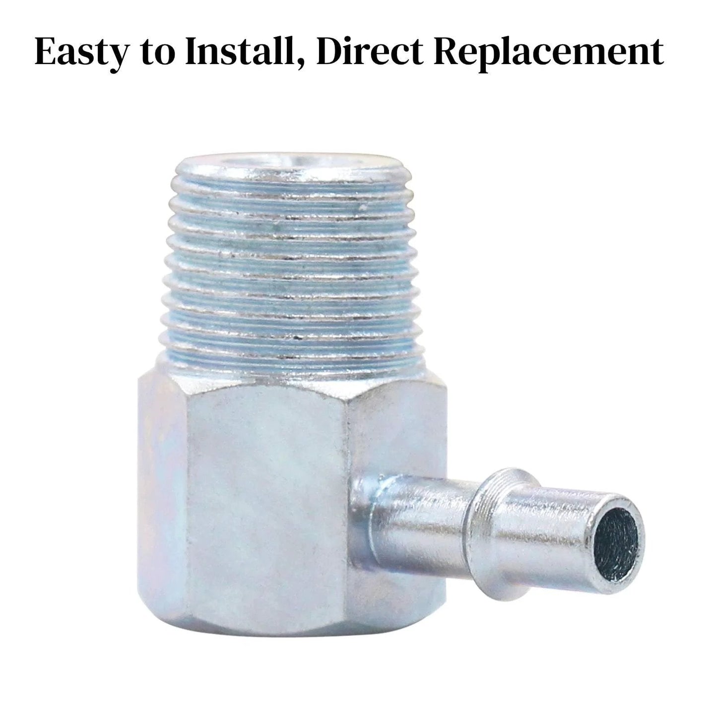 Universal 90 Degree Vacuum Fitting Three By Eight NPT To One By Four Nipple For Intake Manifold shows aluminum alloy fitting detail.