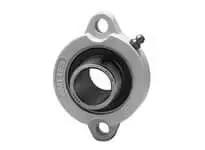 Front view of BLF5W 25mm Narrow Set Screw 2-Bolt White Plastic Flange Mount with Sealed Ball Bearing, Polymer Housing, Bearing Steel Insert