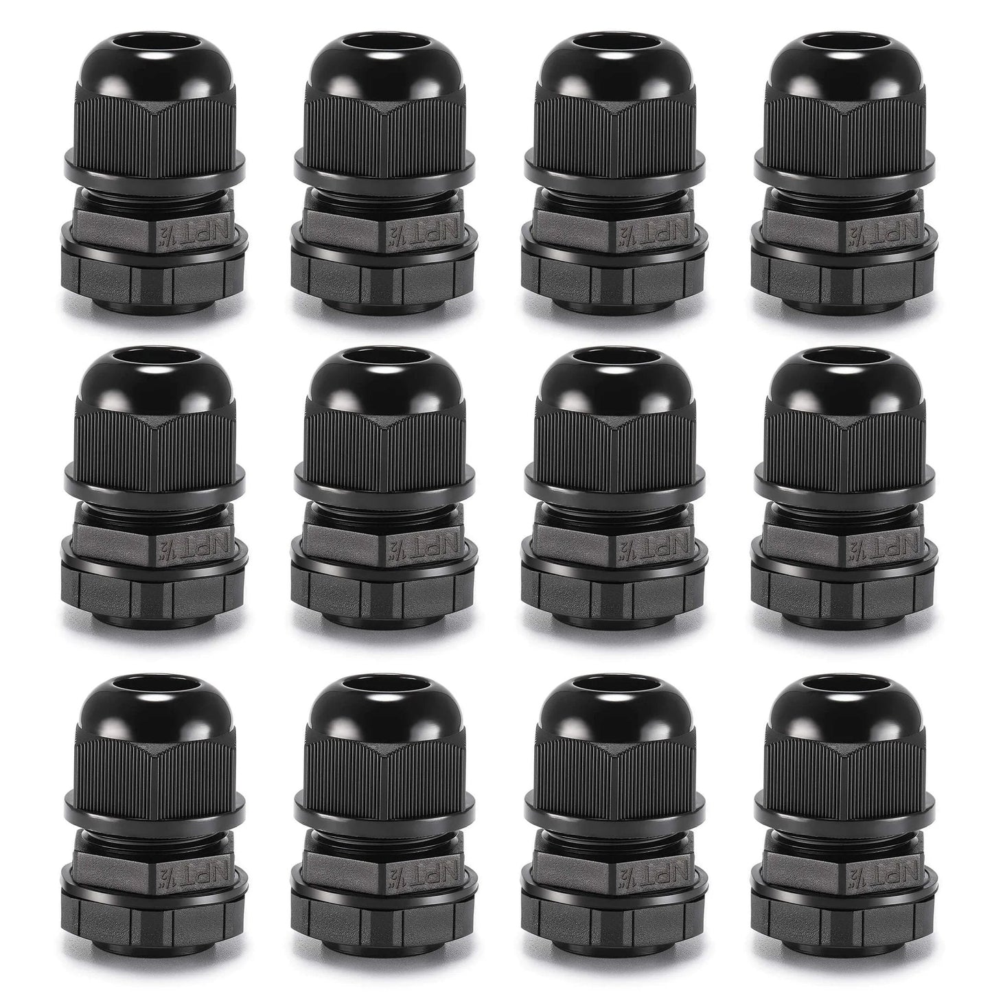 12 Pack Half Inch NPT Cable Glands Waterproof IP68 Nylon Pass Through Cord Grip Connector Strain Relief Wire Grommets