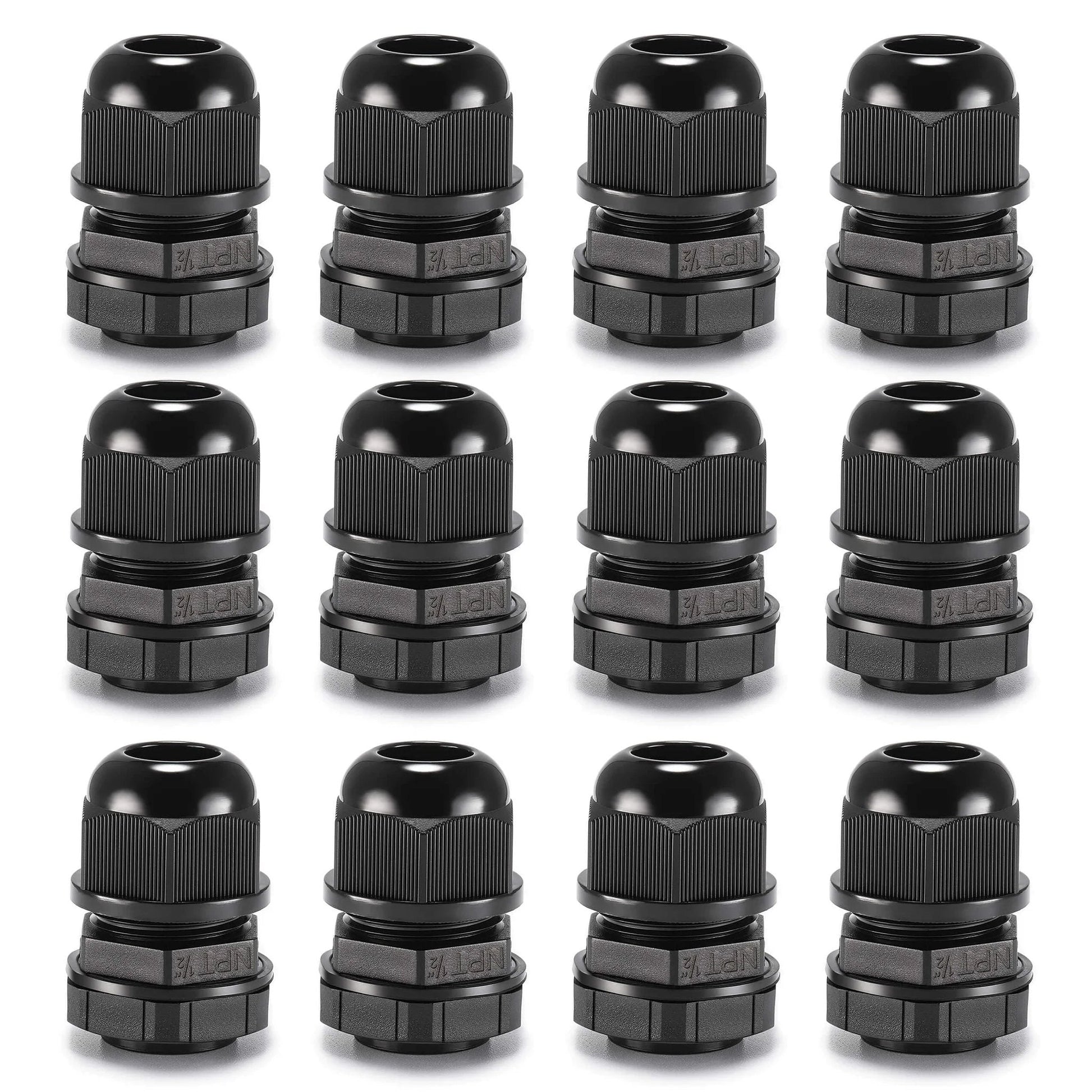 12 Pack Half Inch NPT Cable Glands Waterproof IP68 Nylon Pass Through Cord Grip Connector Strain Relief Wire Grommets