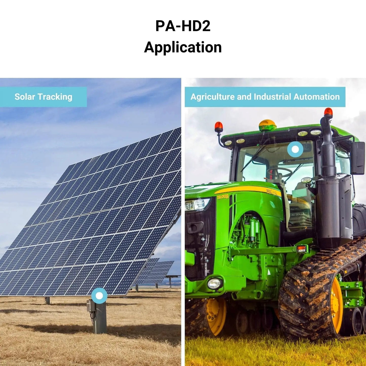 Heavy Duty 12V Linear Actuator With 12 Inch Stroke For Agriculture Solar Tracker And Construction shown in solar tracker and tractor applications.
