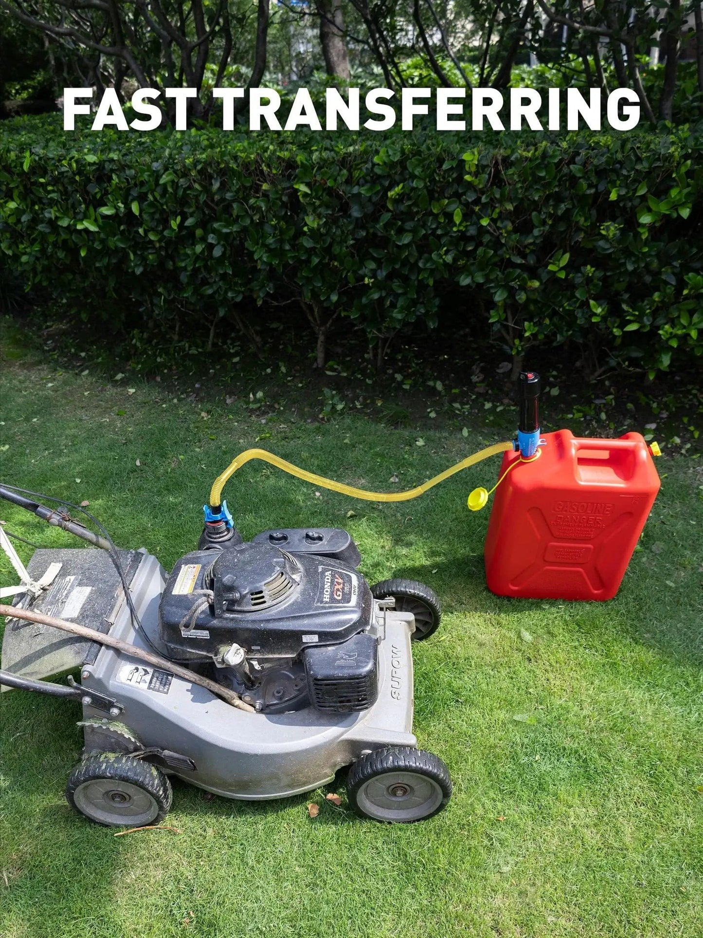 Battery Operated Oil Transfer Pump 3 GPM For Gasoline Diesel Water And More transferring fuel to lawnmower
