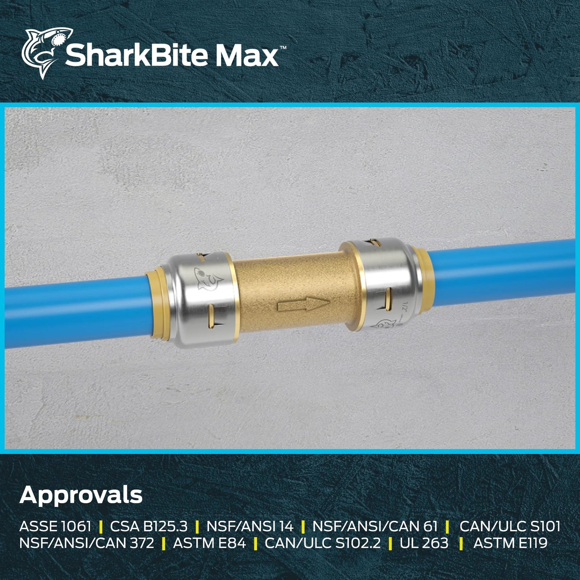 High Flow Three Quarter Inch Push To Connect Check Valve In Brass SharkBite Max UR2016A Fitting Installed on Pipe
