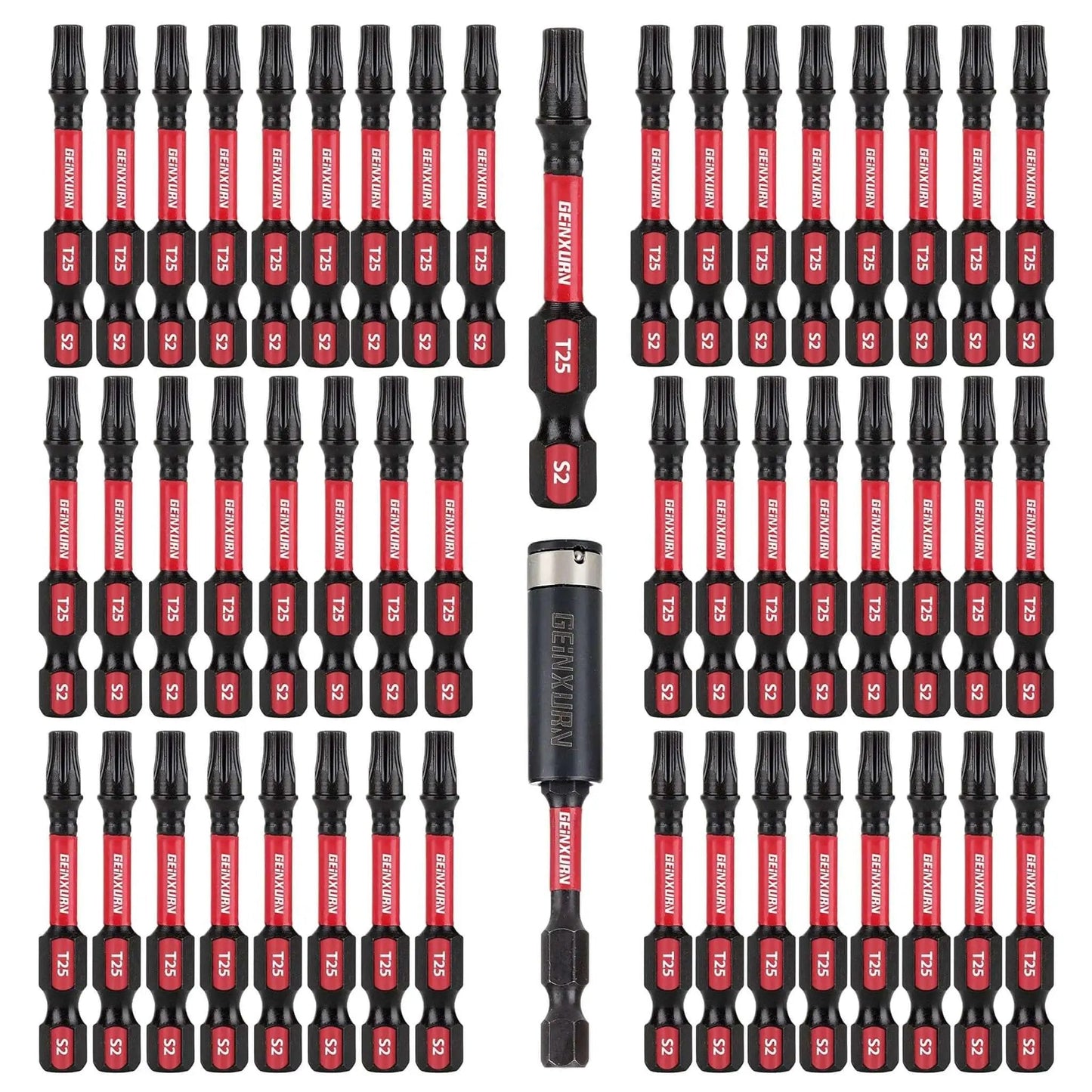 Heavy Duty 50 Piece Torx T25 Impact Bit Set With 2 Inch Bits And Magnetic Bit Holder S2 Alloy Steel Built To Last For Real Tough Jobs Includes One Impact Bit Holder By GEINXURN displayed front view