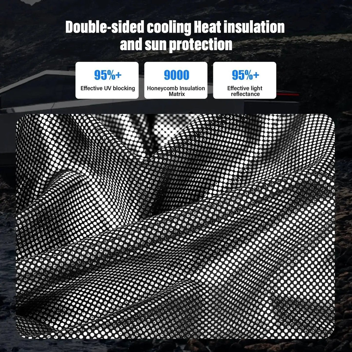 Close-up view of the Cybertruck Roof Sunshade Kit Nano Reflective Heat Insulation UV Protection 2Pcs material with dots pattern.
