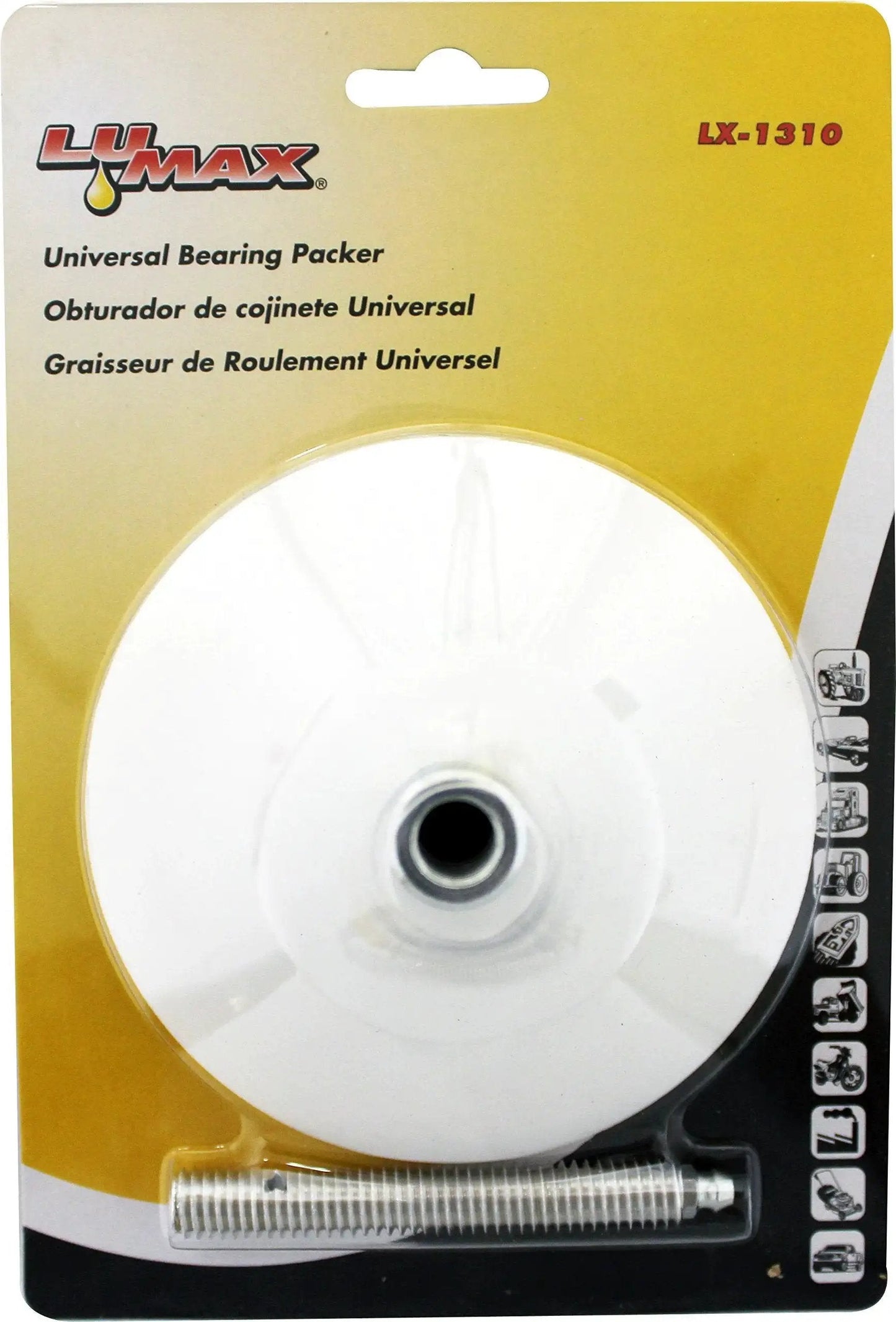 Plastic Universal Bearing Packer For Grease Guns With One Half Inch Inner Diameter And Four And One Half Inch Outer Diameter packaging.