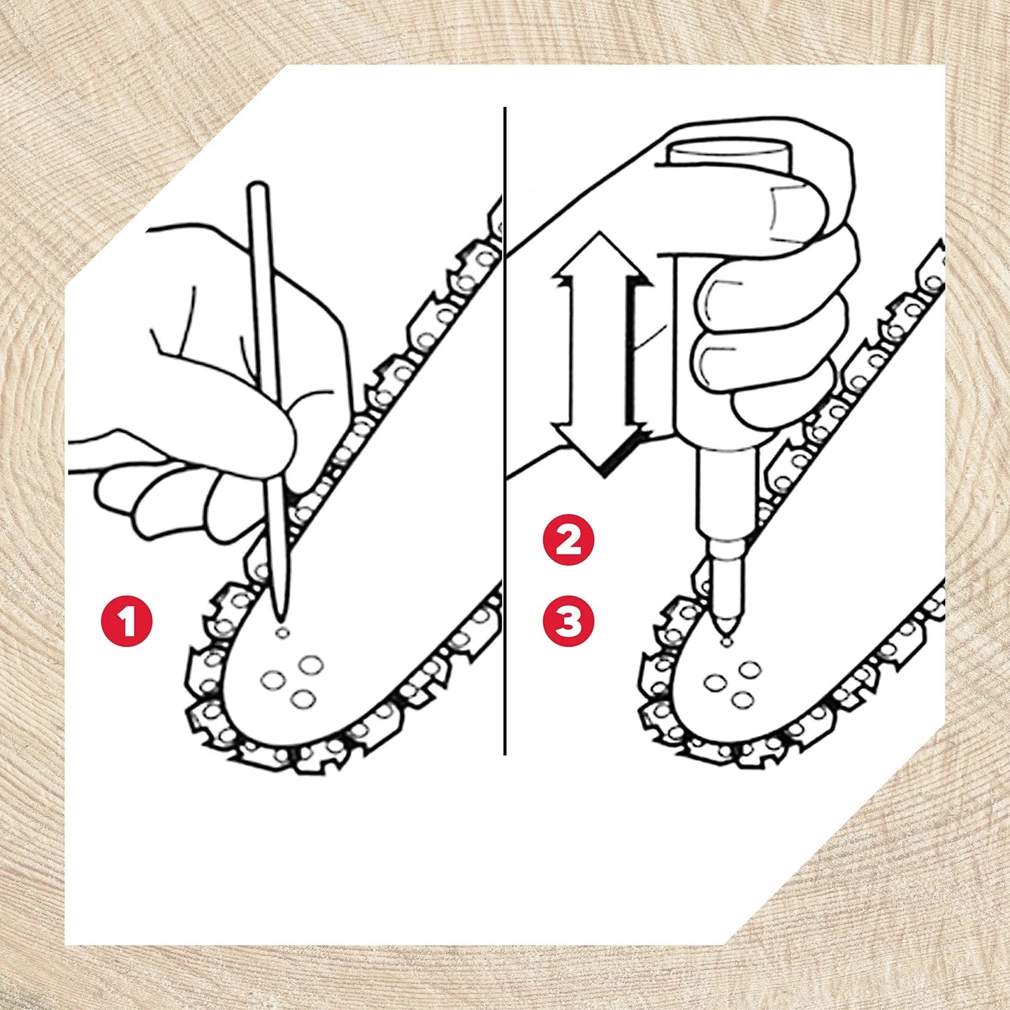 Diagram showing the use of All Purpose Chainsaw Lubricant Gun With Preloaded Grease For Universal Saw Chains And Cutters