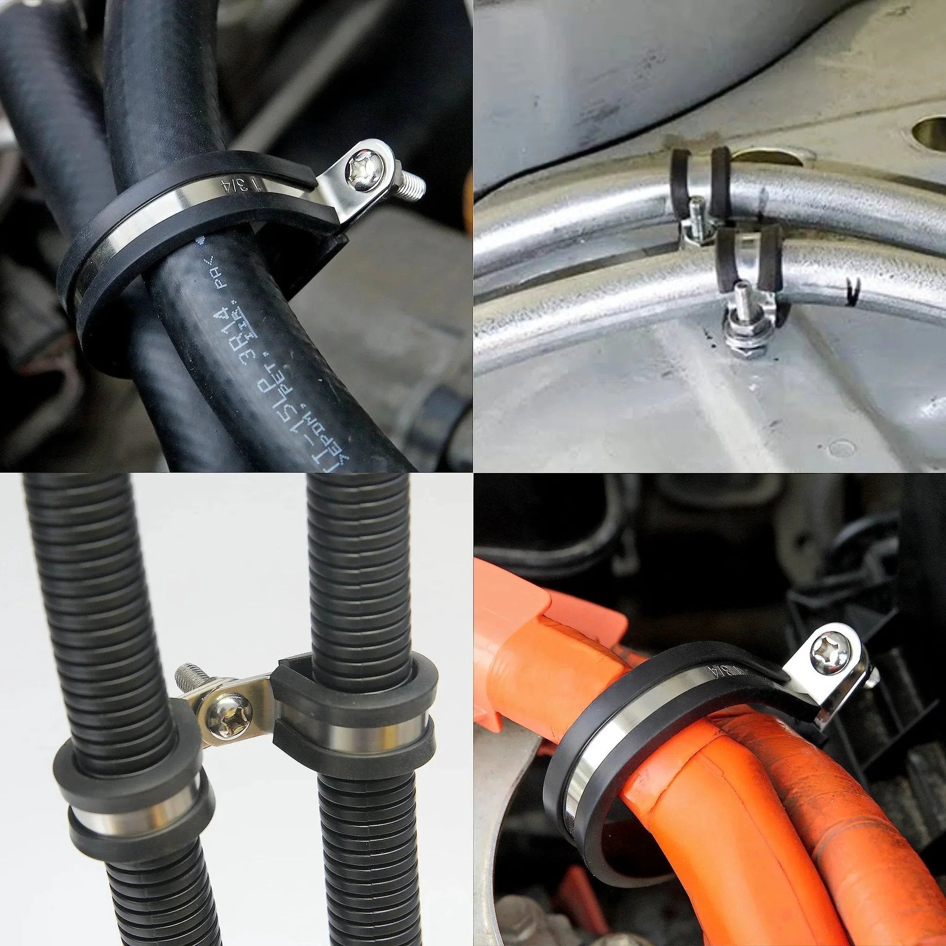 50 Pack Half Inch Cable Clamps 304 Stainless Steel Insulated Hose Clamp Pipe Clamp Wire Clamp with Rubber Cushioned Grip in automotive use.
