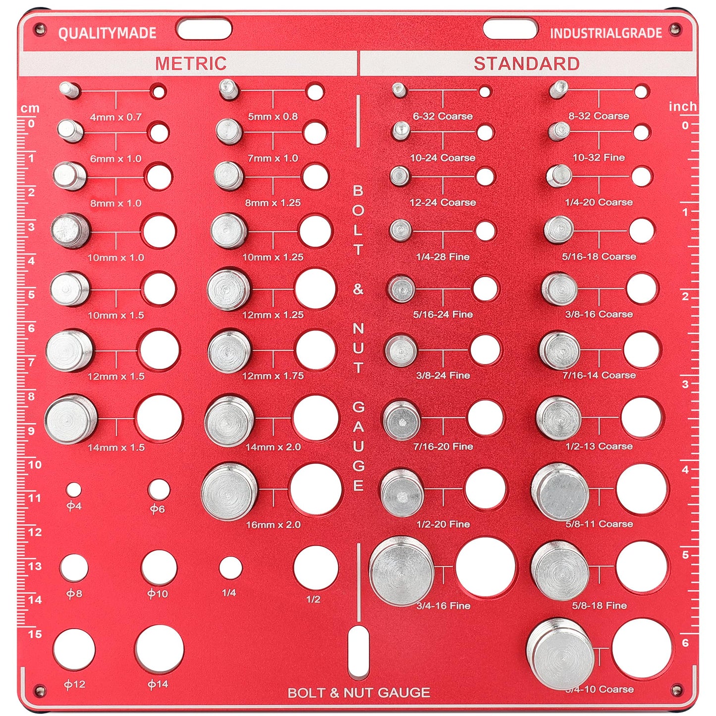 42 Pro Grade Thread Checker Bolt Gauge With 19 Standard And 15 Metric Sizes, Wall Mount Nut And Bolt Thread Identifier Board, Inch And CM Ruler For Quick Easy Size Checks And Solid Thread ID