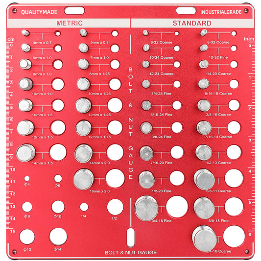 42 Pro Grade Thread Checker Bolt Gauge With 19 Standard And 15 Metric Sizes, Wall Mount Nut And Bolt Thread Identifier Board, Inch And CM Ruler For Quick Easy Size Checks And Solid Thread ID