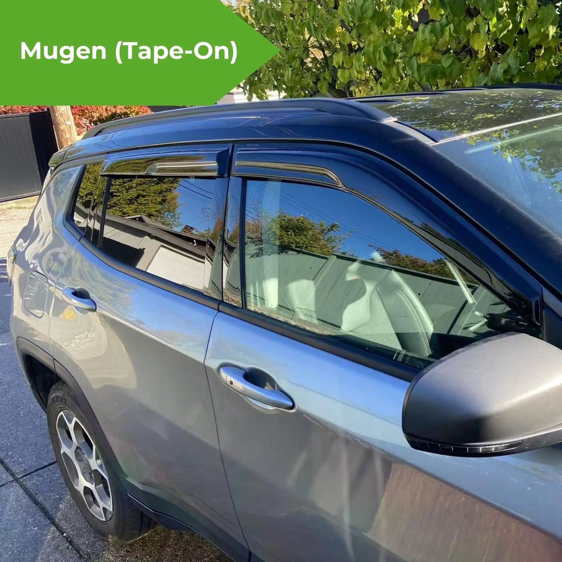 OutChannel Window Visors For 2016 2021 Honda Civic Sedan 4 Piece Bangin Rain Guards Vent Deflectors By IG Car Accessories installed on a grey car.