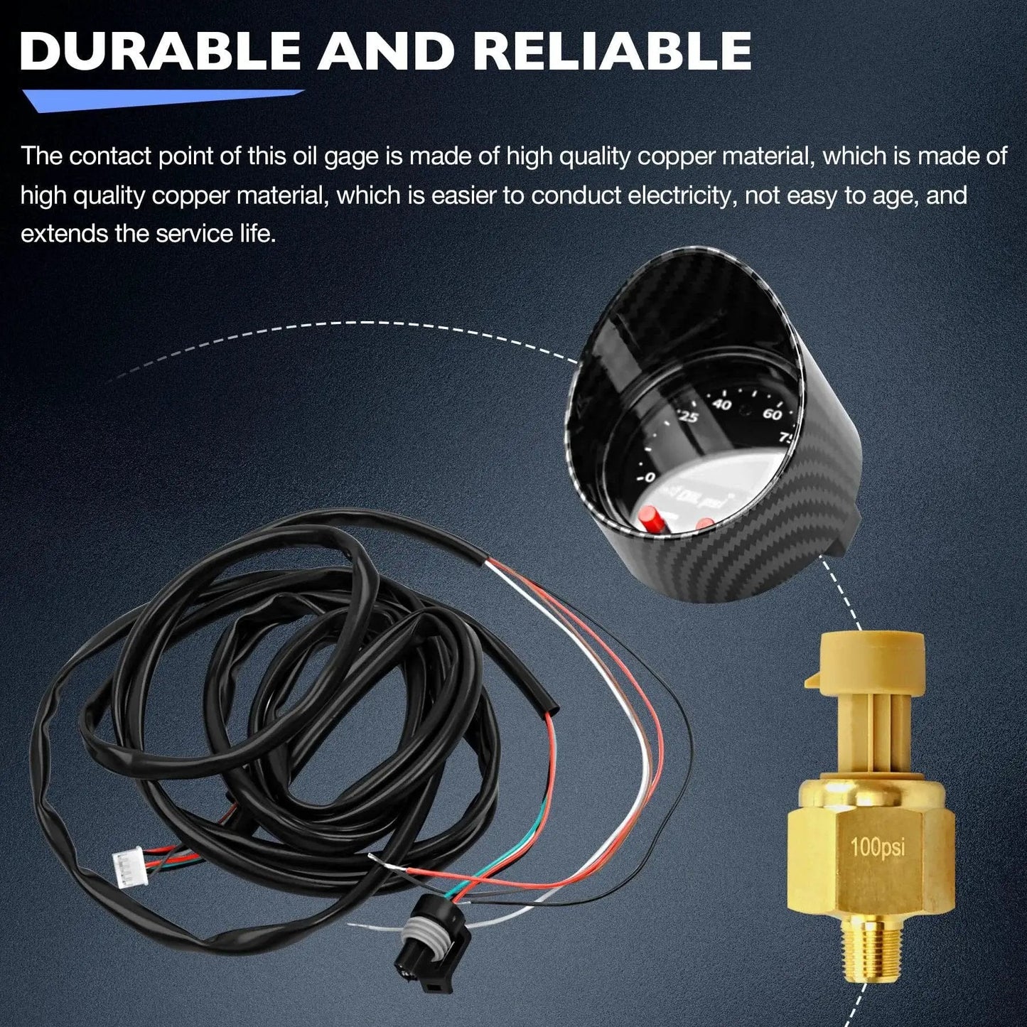 X Series 52mm 2-1/16 Inch Oil And Fuel Pressure Gauge Kit 0-100 Psi 7 Bar With Digital Display Black Bezel Faceplate Wiring Harness