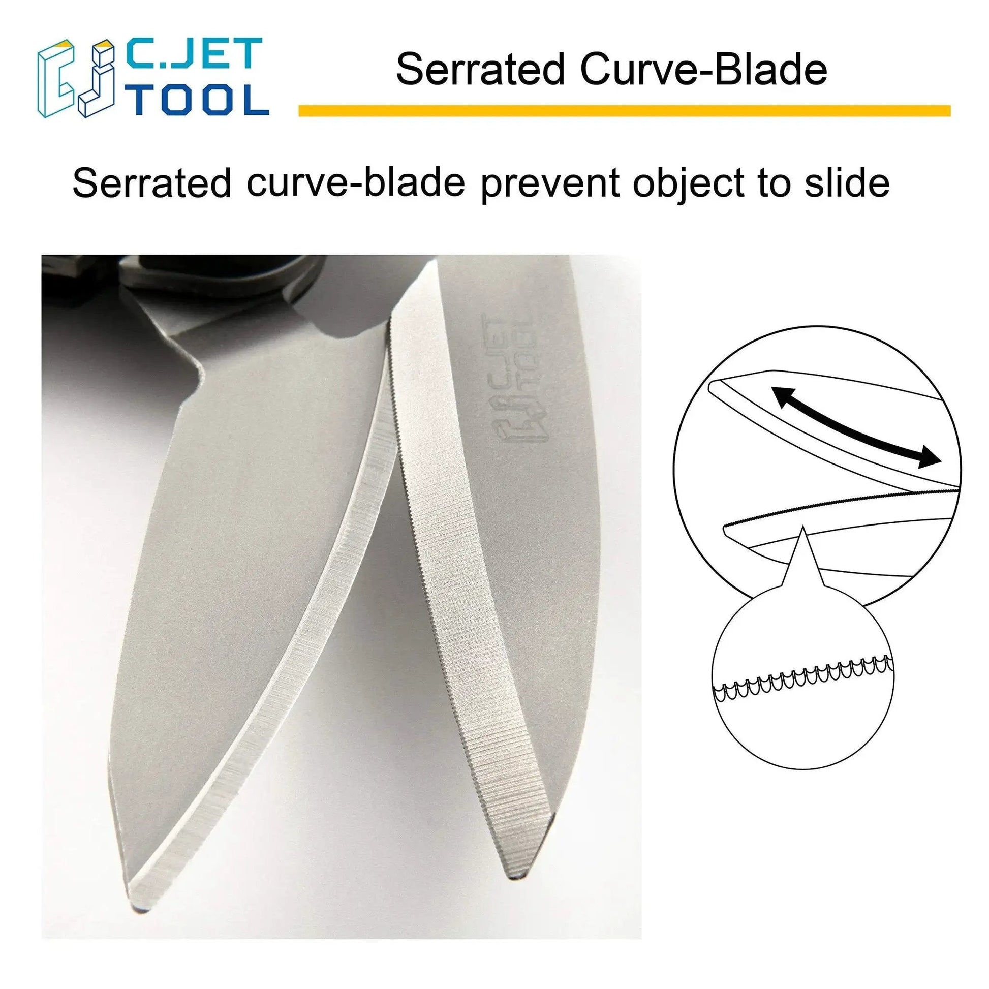 Close-up of serrated curve-blades on Heavy Duty 10 Inch Multipurpose Scissors For Carpet Cardboard Leather Pruning And Gardening