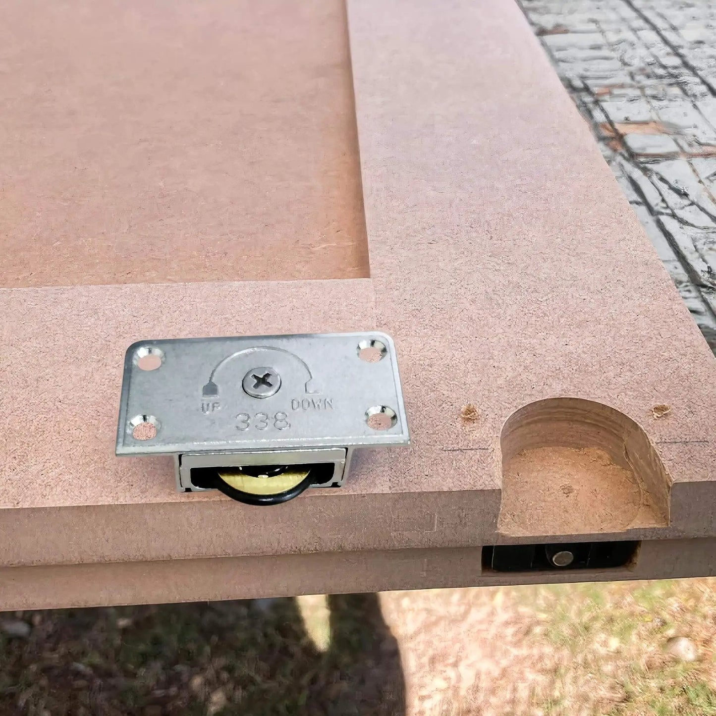 Smooth Sliding Cabinet Door Hardware Set With Durable Stainless Steel Single Wheel Rollers And Zinc Alloy Pulley Track installed