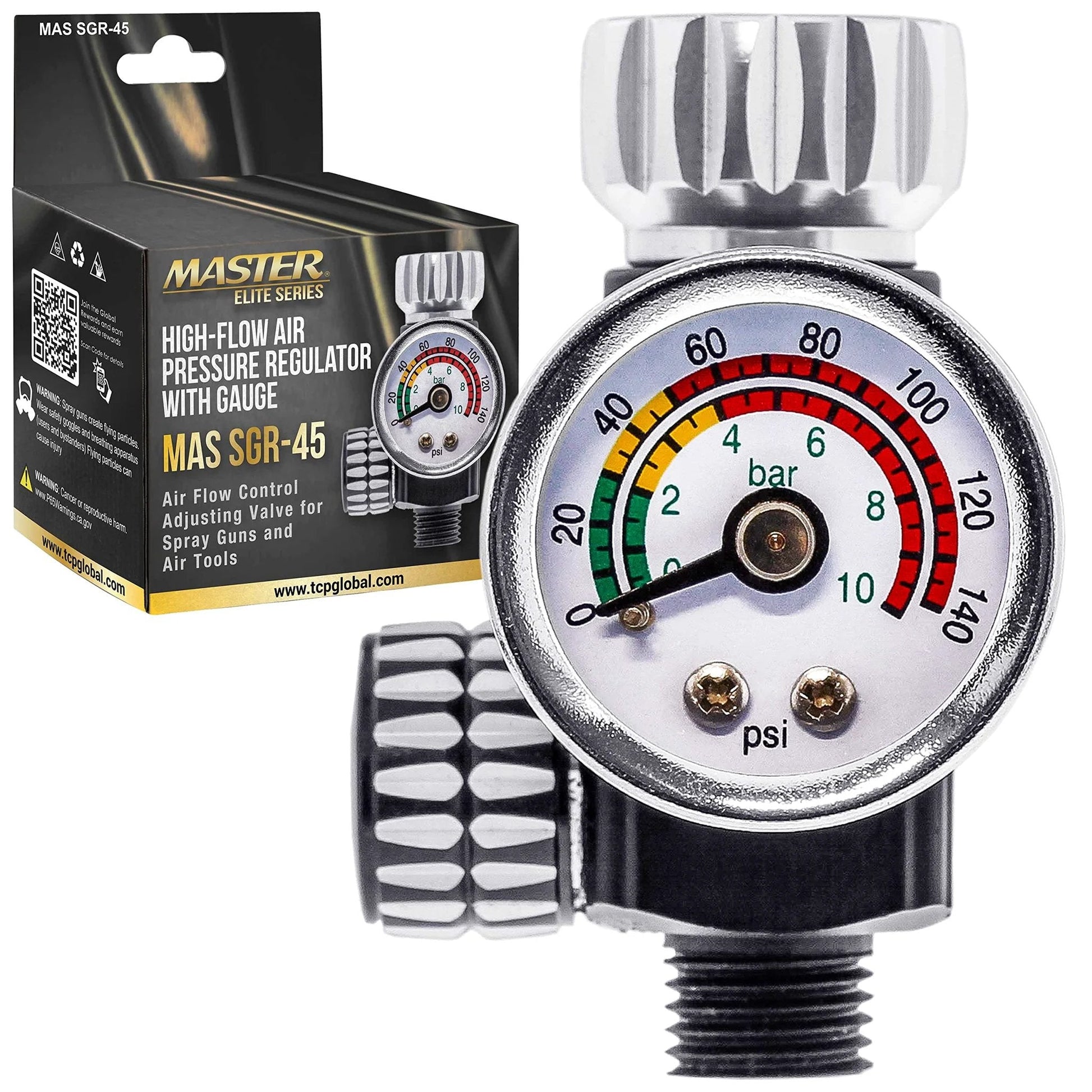 High Flow Air Pressure Regulator With Gauge For Spray Guns 0 To 140 PSI Adjustable Valve