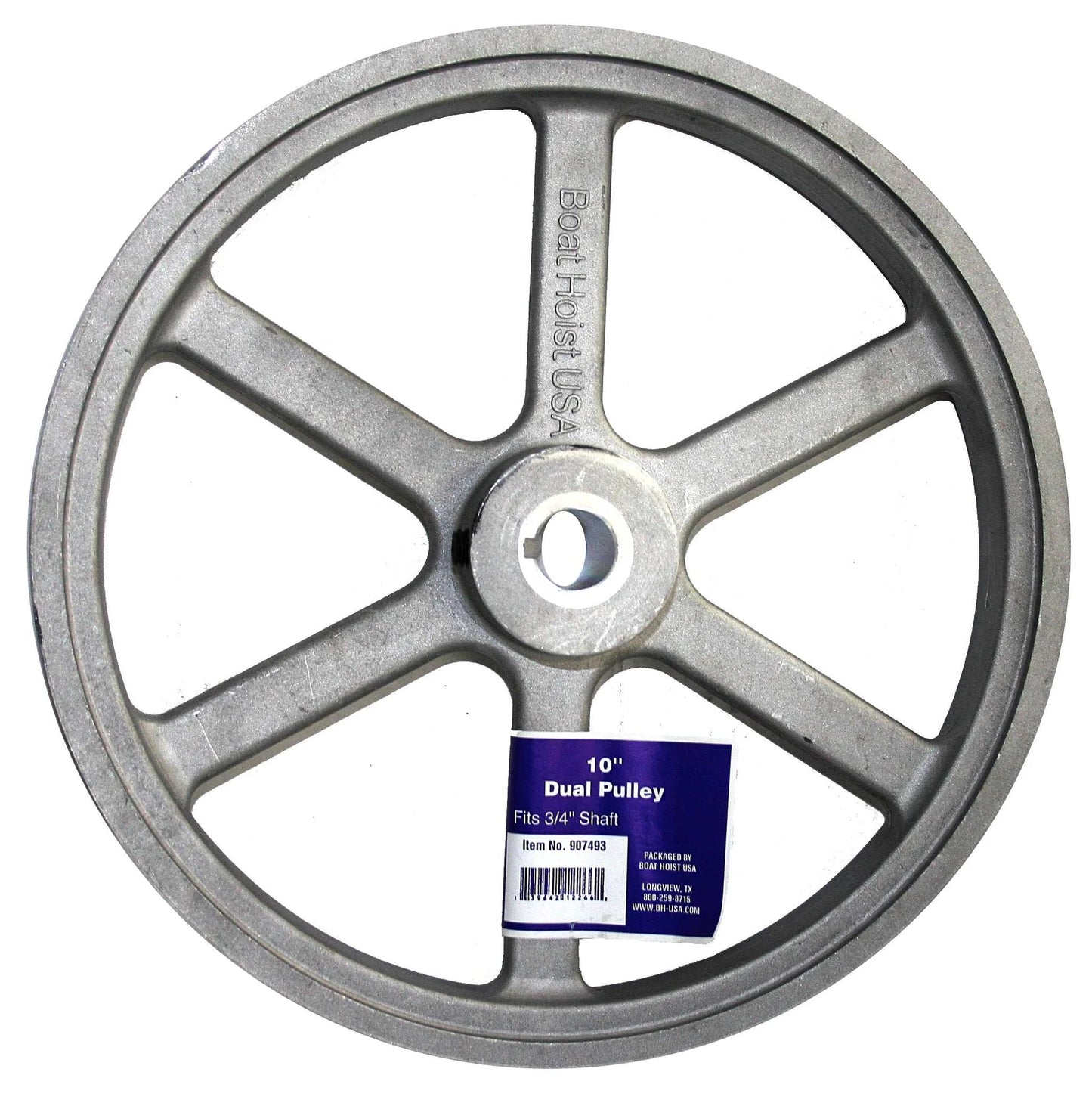 10 Inch Aluminum Die Cast Dual Belt Hoist Pulley For Heavy Lift Hoists Marine Grade With 0.75 Inch Bore Belt Gripping Inside To Prevent Slippage And Deliver Smooth Load Handling On Flat Plate And Marine Hoisting Projects
