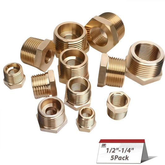 One Half Inch NPT Male To One Quarter Inch NPT Female Brass Reducing Bushing Pipe Fitting Pack Of Five 1200 PSI high pressure adapters