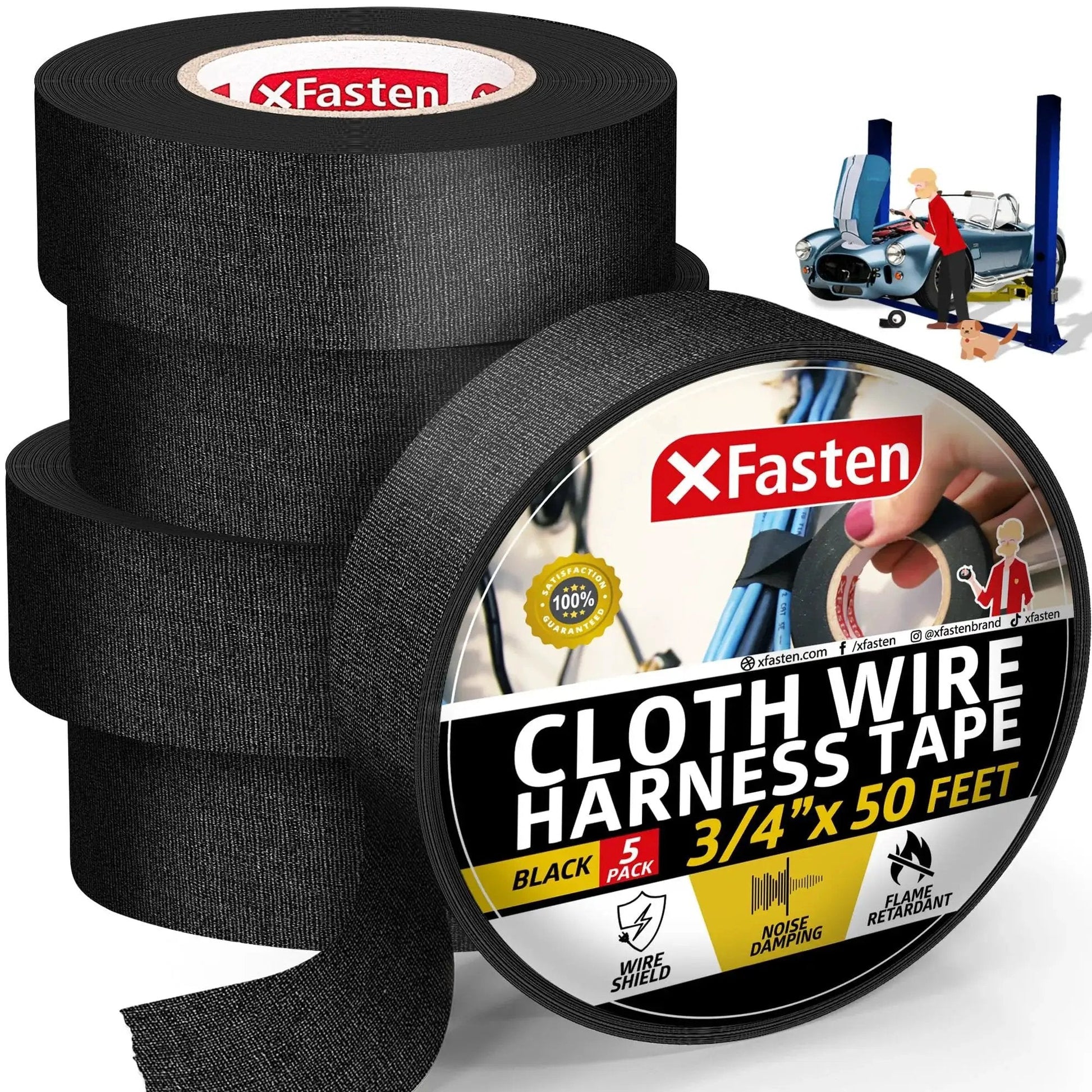 High Temperature Wire Harness Tape Three Quarter Inch By Fifty Foot Five Pack with self adhesive felt cloth for automotive use