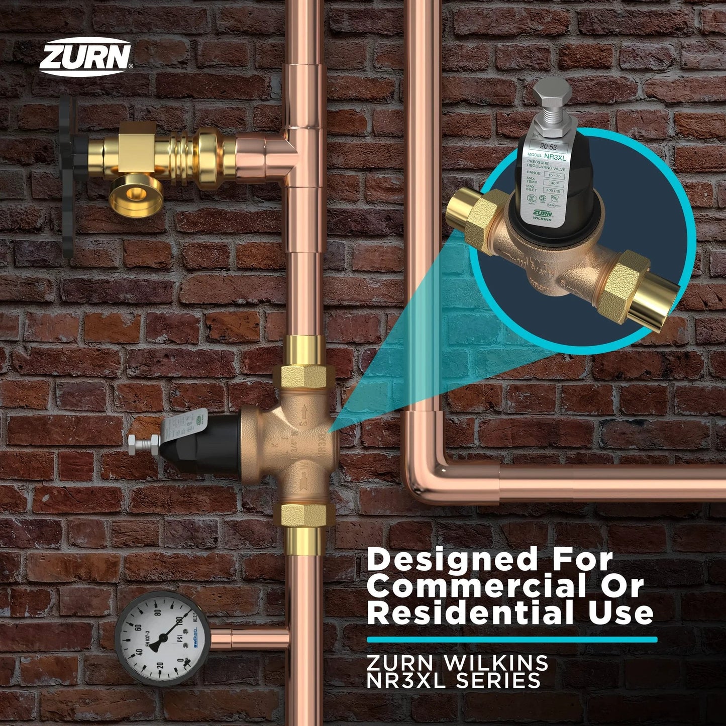 Pro Grade Industrial Heavy Duty Water Pressure Reducing Valve With Bypass Check And Strainer Three Quarter Inch NR3XL installed.