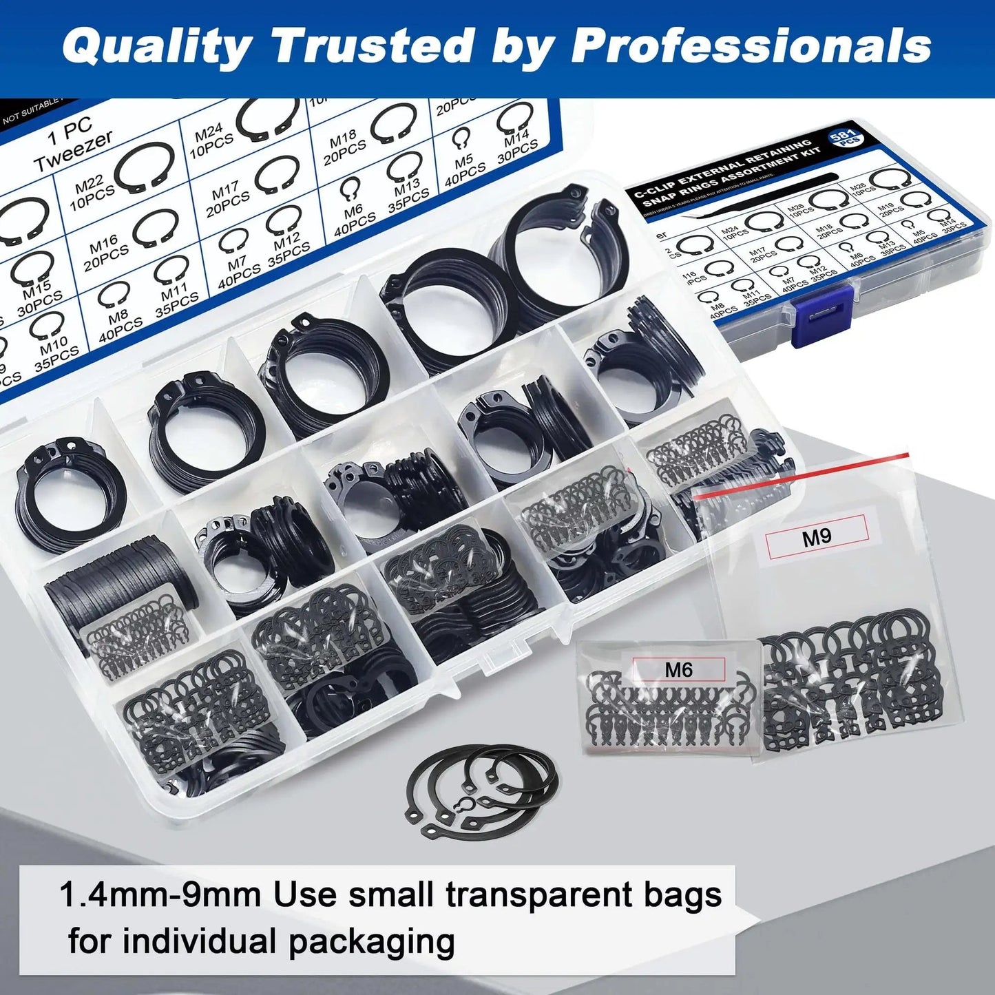 Pro Grade External Retaining Rings Kit With 580 Pcs Circlip Snap Ring Set For Bearings M4 To M28 In Black Alloy Steel Includes 1 Pc Tweezers And Easy Storage Case From Daptemn