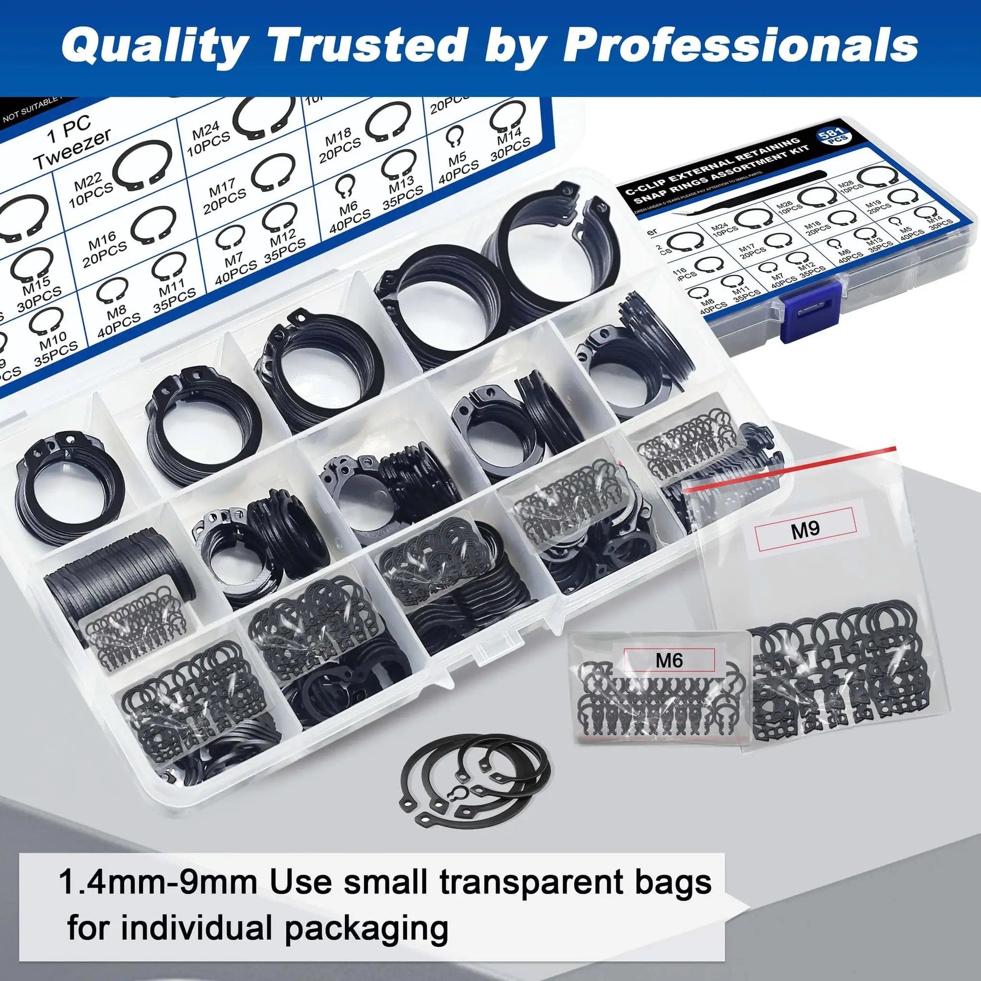 Pro Grade External Retaining Rings Kit With 580 Pcs Circlip Snap Ring Set For Bearings M4 To M28 In Black Alloy Steel Includes 1 Pc Tweezers And Easy Storage Case From Daptemn