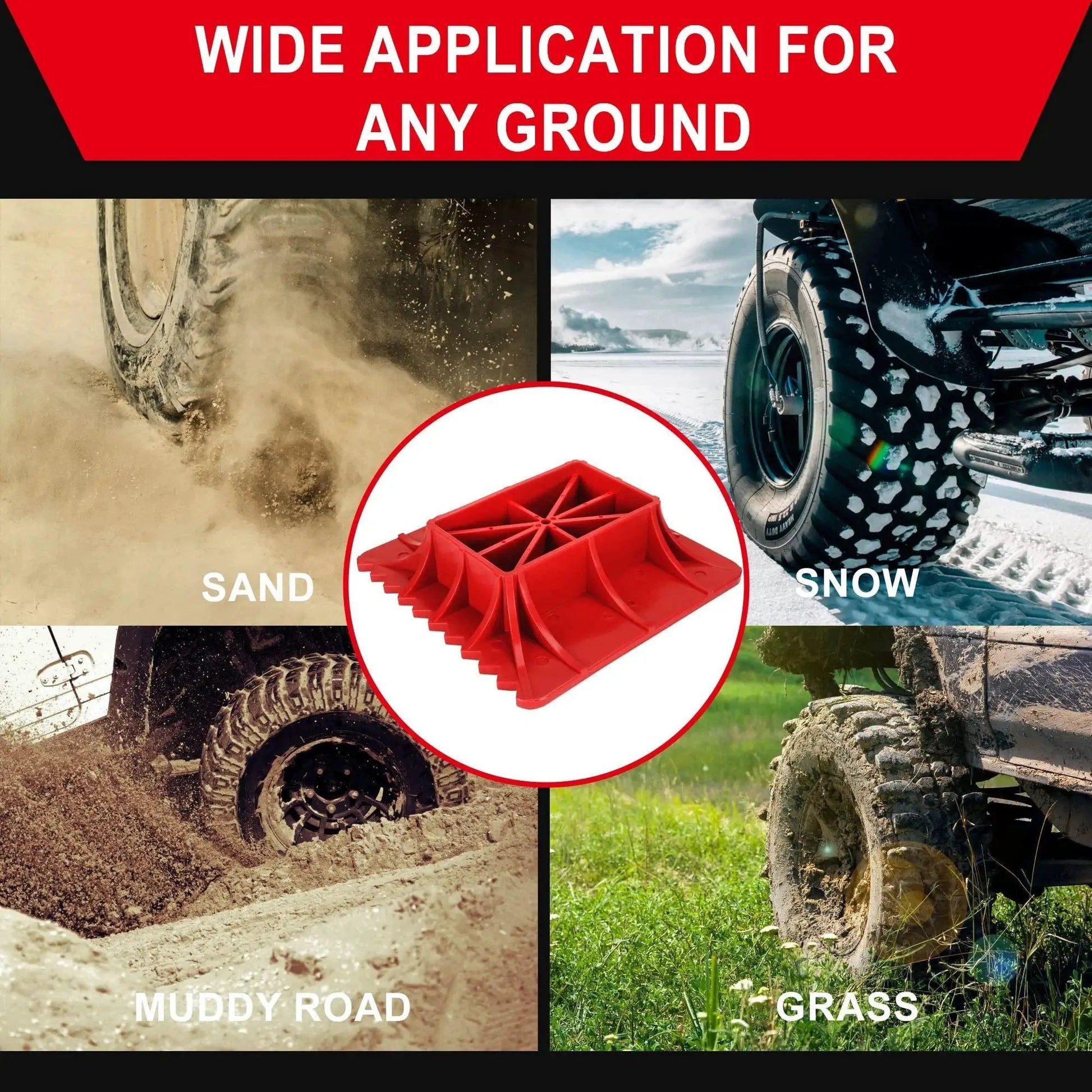 Off Road Base Jack Stand With PP Pad To Alleviate Hoist Sinkage For Most Jacks on various terrains like sand, snow, mud, grass.