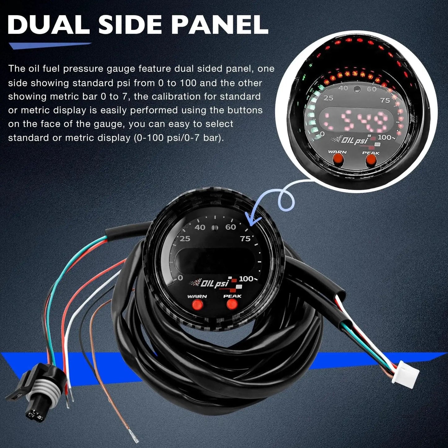 X Series 52mm 2-1/16 Inch Oil And Fuel Pressure Gauge Kit 0-100 Psi 7 Bar With Digital Display Black Bezel and Wiring Harness