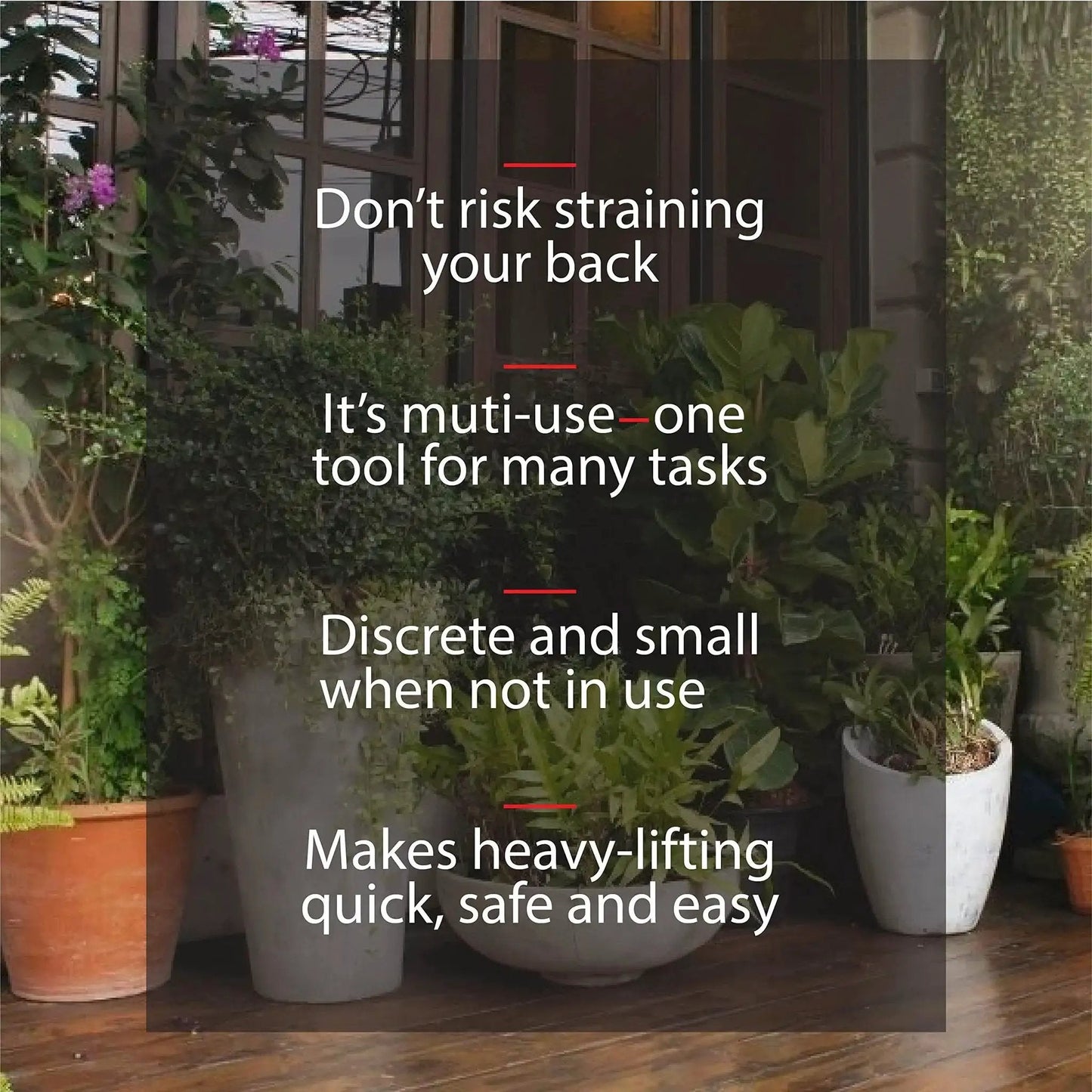 Two Person Potted Plant Lifter For Heavy Pots And Planters Up To 200 Pounds with various potted plants outdoors