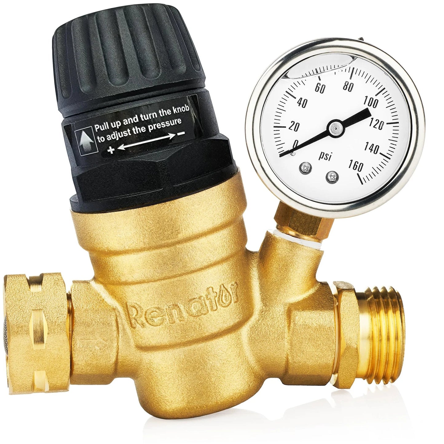 Brass Lead Free RV Water Pressure Regulator With Gauge For Camper And Travel Trailer Adjustable Water Pressure Reducer Valve