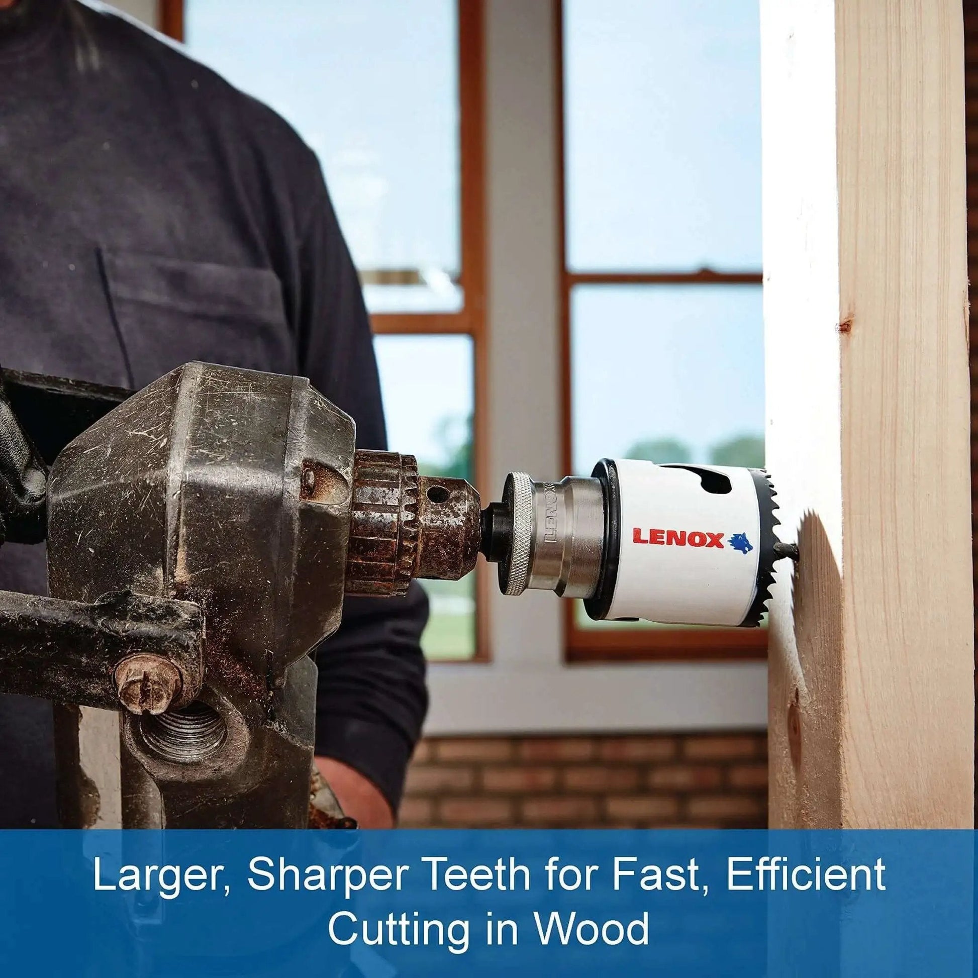 Built Tough Bi Metal Hole Saw With Speed Slot For Metal 2-1/8 Inch Arbored 50 Percent Longer Life in action on wood