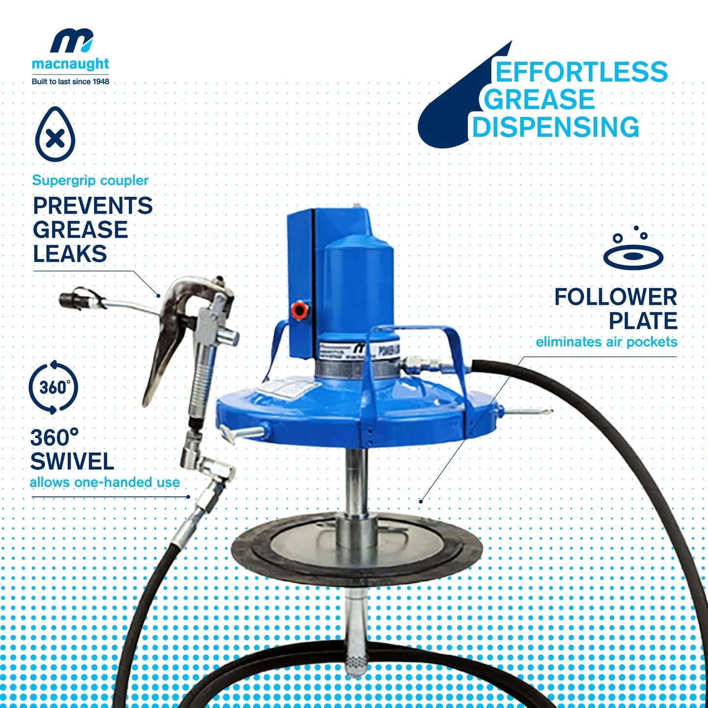 Legendary P3TR 50 To 1 Air Operated Grease Pump For 5 Gallon Buckets 35 Lb Including Booster Gun Hose And Trolley Low Air Consumption