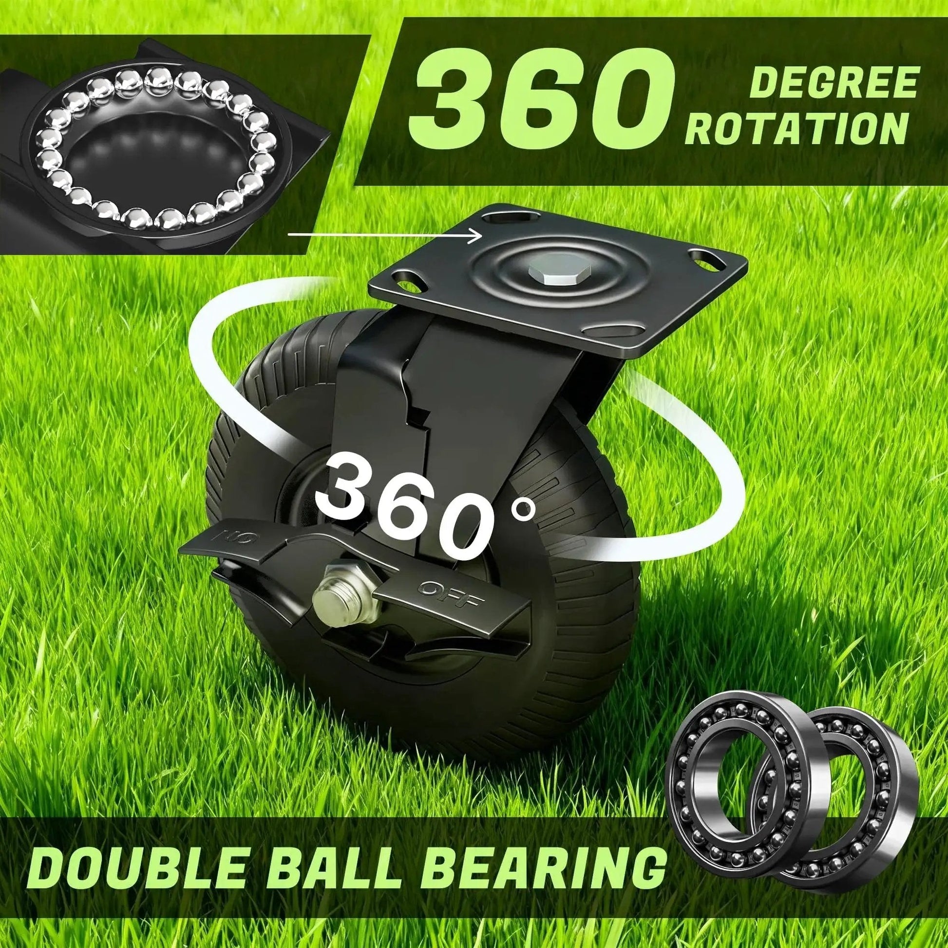 8 Inch Caster Wheels Set Of 4 With 2 Brakes And 2 Fixed Heavy Duty 2200 Lb Solid Rubber Plate Casters 360 Degree Swivel