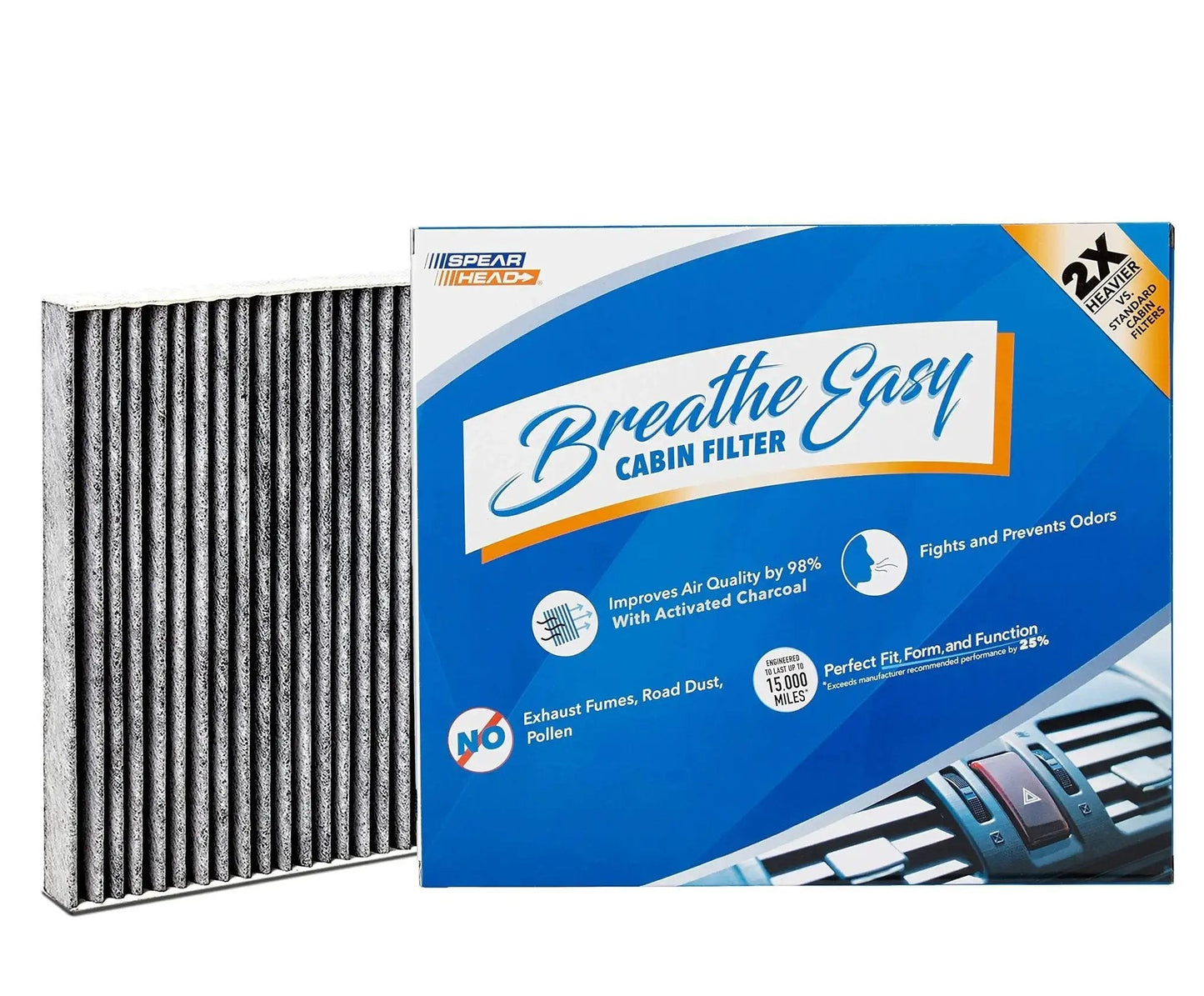 Odor Defense Activated Carbon Cabin Filter Acura And Honda Vehicles 2009 To 2025 with packaging box and filter.