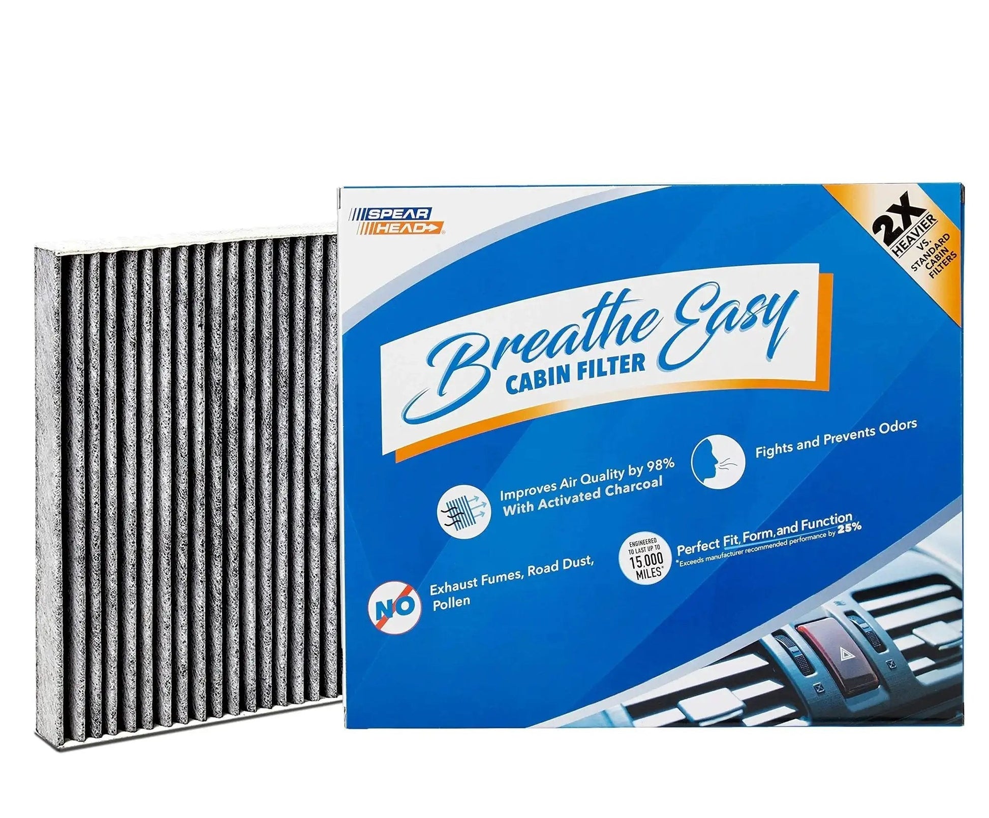 Odor Defense Activated Carbon Cabin Filter Acura And Honda Vehicles 2009 To 2025 with packaging box and filter.