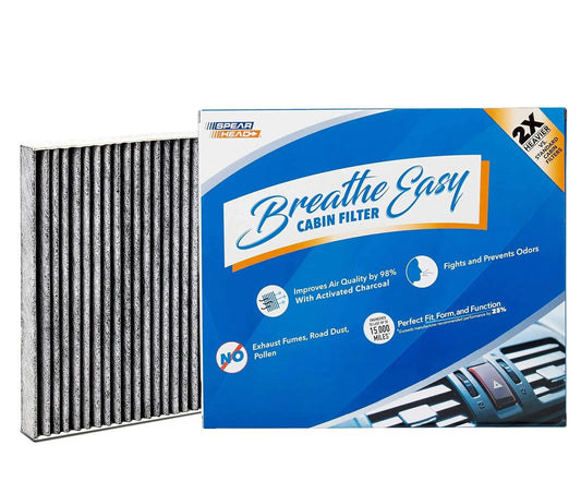 Odor Defense Activated Carbon Cabin Filter Acura And Honda Vehicles 2009 To 2025 with packaging box and filter.