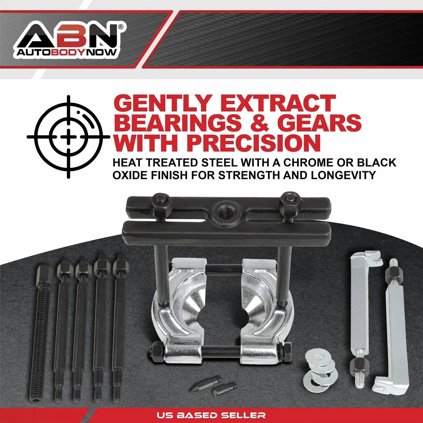 Bearing Puller Kit 14 Piece 5 Ton Automotive Separator with 2 and 3 Inch Jaws, displayed with precision tools.