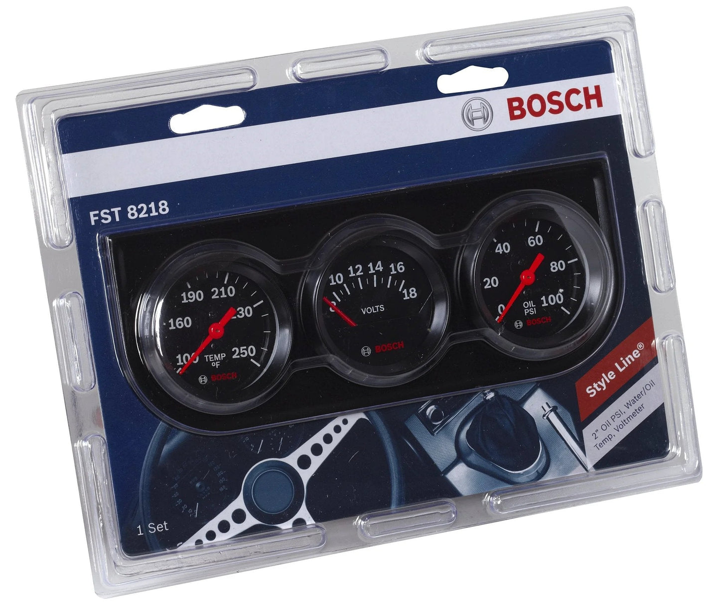 Style Line 2 Inch Triple Gauge Kit With Black Dial Face And Black Bezel By Bosch Includes Oil Water Temperature Gauge