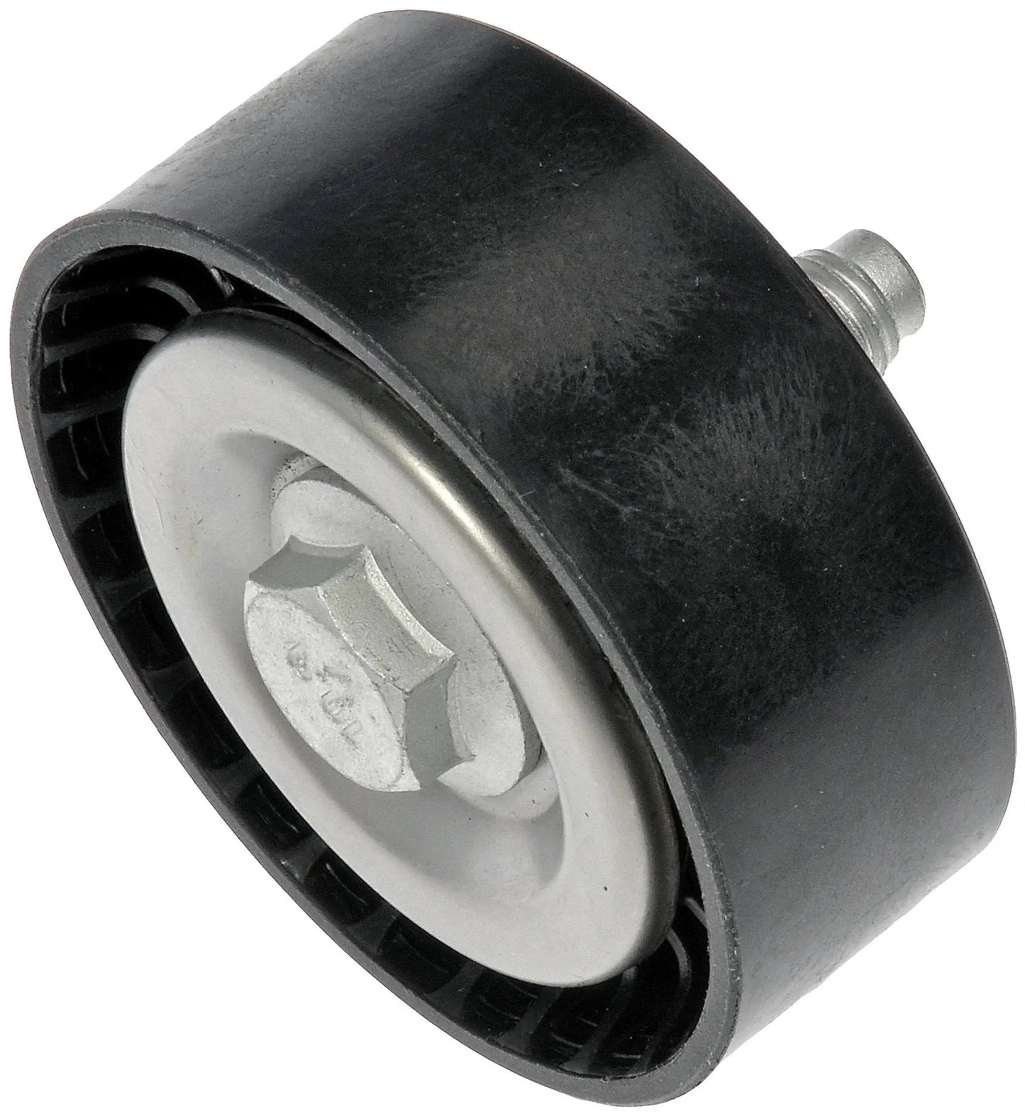 Direct Fit Accessory Drive Belt Idler Pulley For Select Chrysler Dodge And Jeep Models By Dorman, black and silver pulley