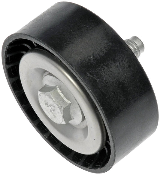 Direct Fit Accessory Drive Belt Idler Pulley For Select Chrysler Dodge And Jeep Models By Dorman, black and silver pulley